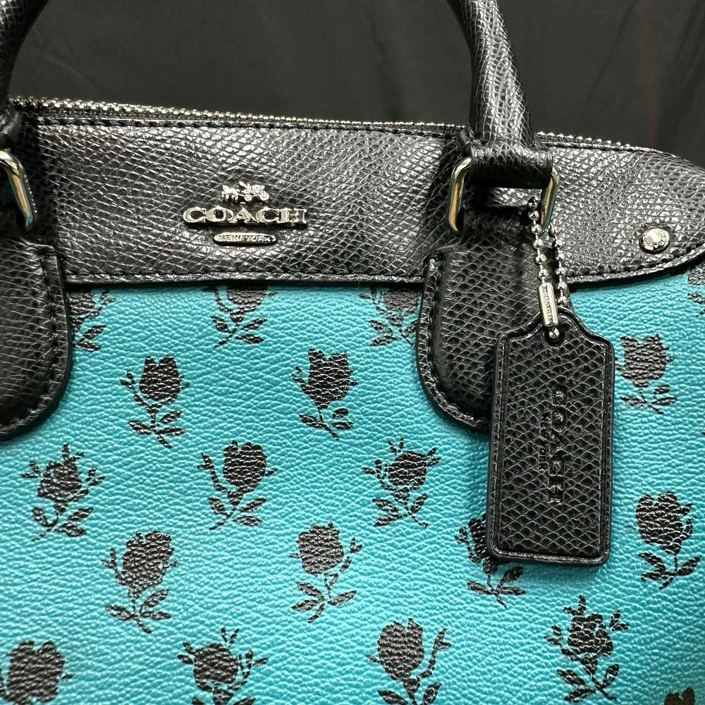 Coach Mini Bennett Crossbody Satchel Badlands Floral Turquoise Print Shoulder‎